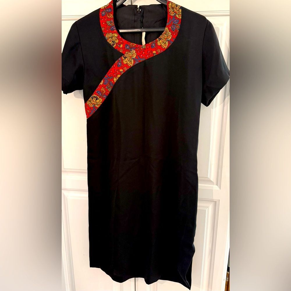 Elegant Black Dress with Red Chinese motif neckline Accents 6
